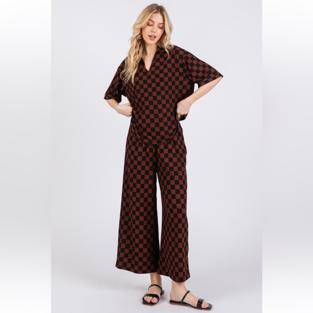 Fabulous Relaxed Fit checker Wide Leg Pant Set